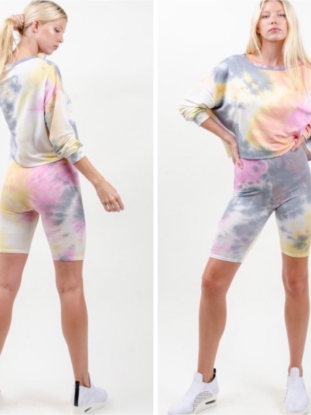 Tie-Dye Loungewear Set - Pastel Pink, Yellow & Gray